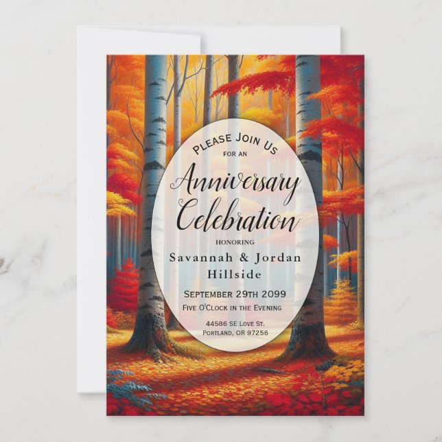 Rustic Birch Tree Fall Forest Anniversary Party Invitation (Front)