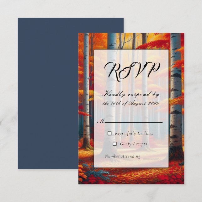 Rustic Birch Tree Fall Wedding RSVP Card (Front/Back)