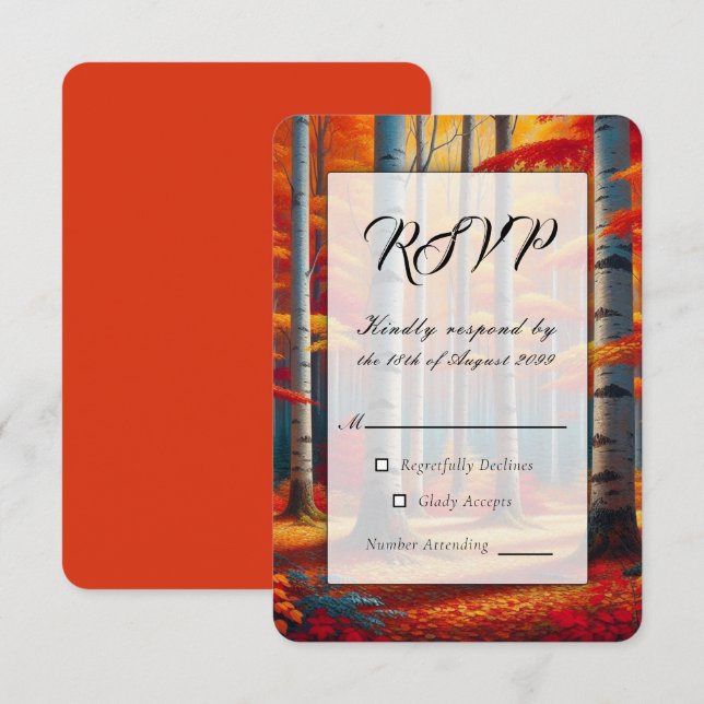  Rustic Birch Tree Fall Wedding RSVP Card (Front/Back)