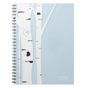 Rustic Birch Tree Heart Icy Blue Notebook Journal