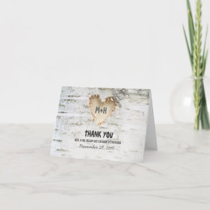 Rustic Birch Tree Heart Wedding Thank You Card