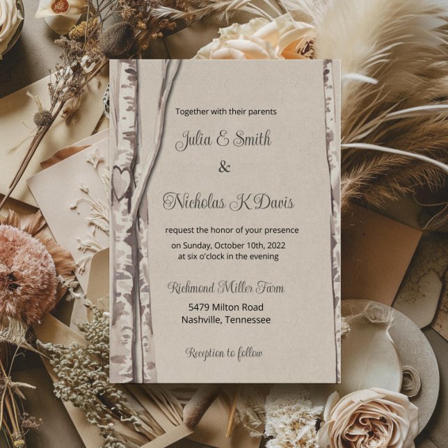 Rustic Birch Tree Woodland Wedding Invitation (Creator Uploaded)