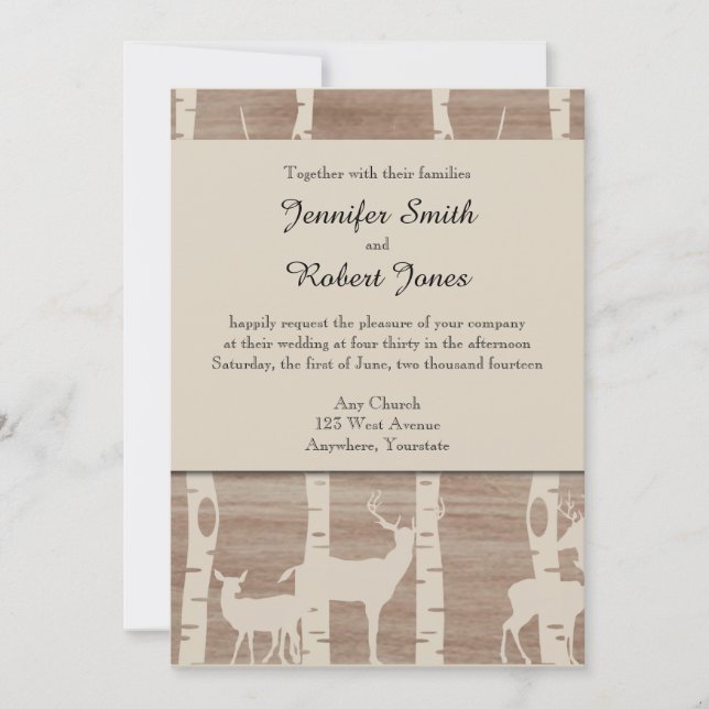 Rustic Birch Trees and Deer Wedding Invitation (Front)