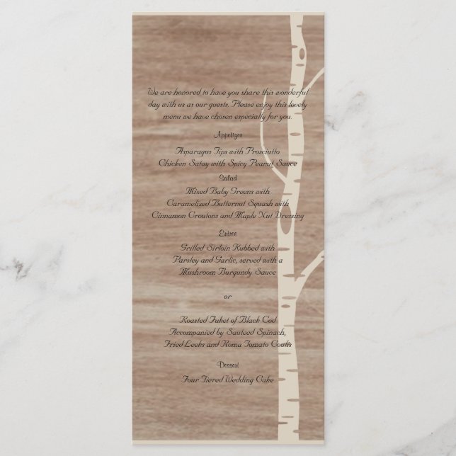 Rustic Birch Trees and Deer Wedding Menu (Front)