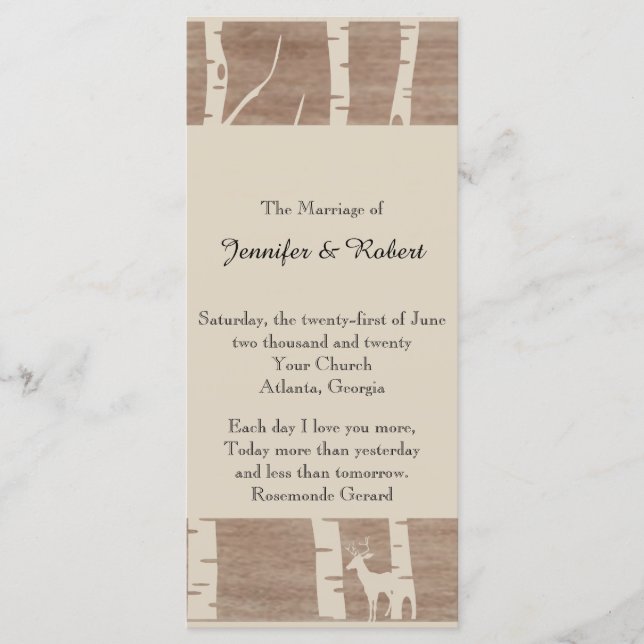 Rustic Birch Trees and Deer Wedding Program Programme (Front)