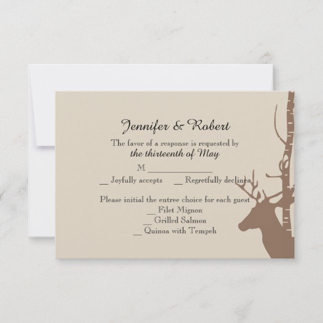 Rustic Birch Trees and Deer Wedding Response Card (Front)