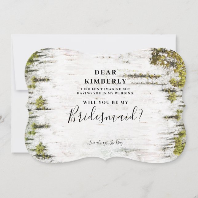 Rustic Birch Will You Be My Bridesmaid Invitation (Front)