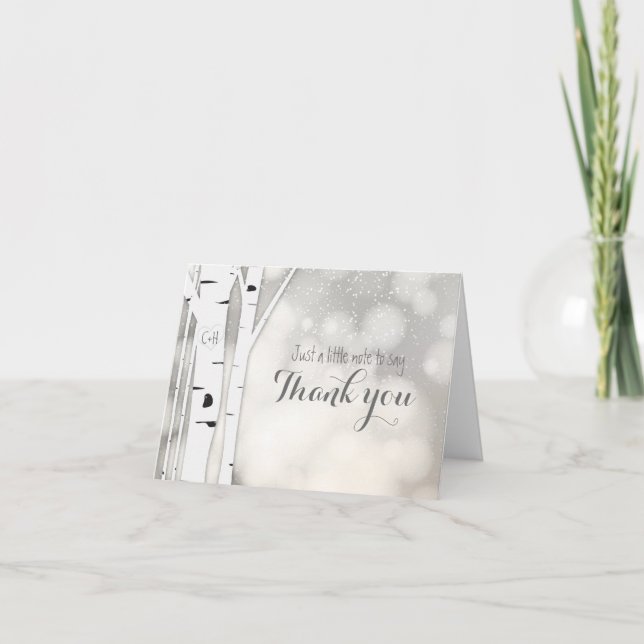 Rustic Birch Winter White Snow Thank You Fold Card (Front)
