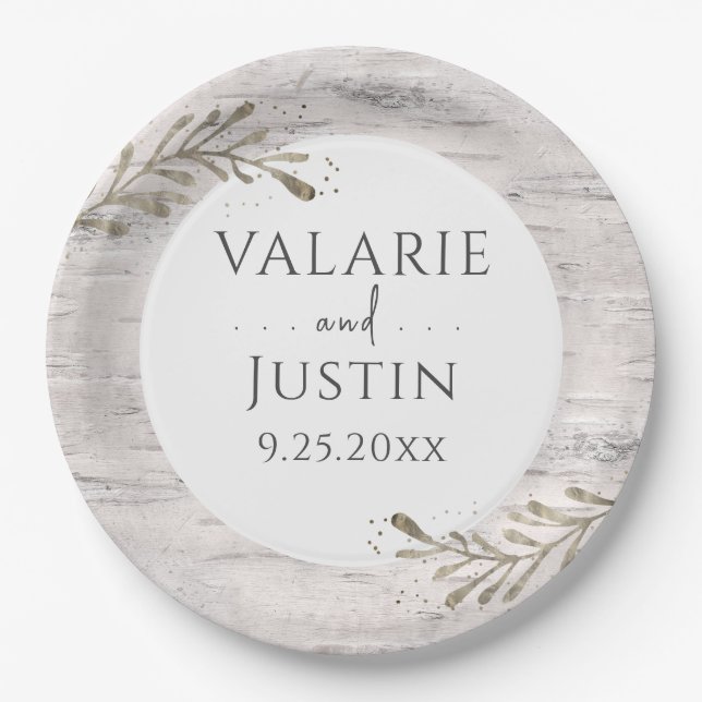 Rustic Birch Wood Wedding Paper Plate (Front)