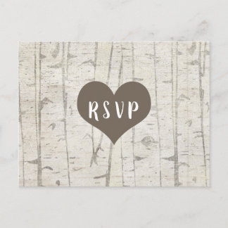 Rustic Birch Wood wedding rsvp buffet Invitation Postcard