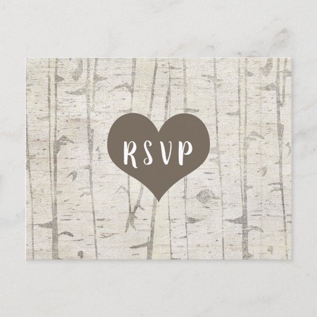 Rustic Birch Wood wedding rsvp buffet Invitation Postcard (Front)