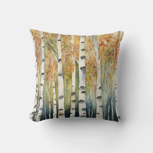 Rustic Birchwood Trees Fall Colours Nature Decor Cushion