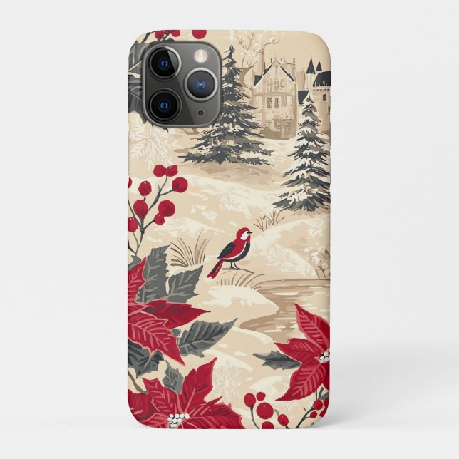 Rustic Bird and Poinsettia Christmas Pattern (12) Case-Mate iPhone Case (Back)