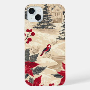 Rustic Bird and Poinsettia Christmas Pattern (12) iPhone 15 Plus Case