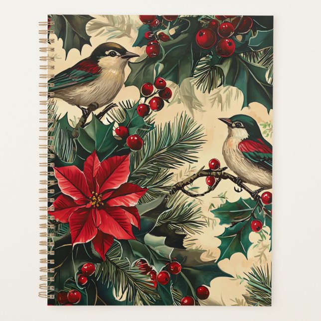 Rustic Bird and Poinsettia Christmas Pattern (13) Planner (Front)