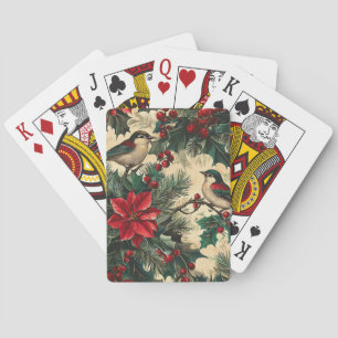 Rustic Bird and Poinsettia Christmas Pattern (13) Playing Cards