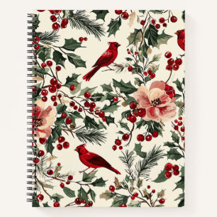 Rustic Bird and Poinsettia Christmas Pattern (14) Notebook