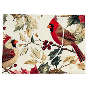 Rustic Bird and Poinsettia Christmas Pattern (15) Large Gift Bag