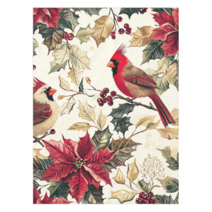 Rustic Bird and Poinsettia Christmas Pattern (15) Tablecloth