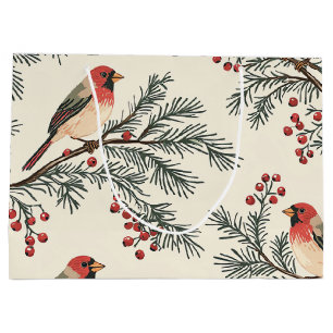 Rustic Bird and Poinsettia Christmas Pattern (16) Large Gift Bag