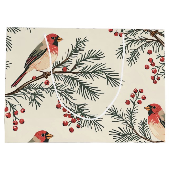 Rustic Bird and Poinsettia Christmas Pattern (16) Large Gift Bag (Back)