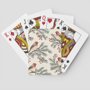 Rustic Bird and Poinsettia Christmas Pattern (16) Playing Cards