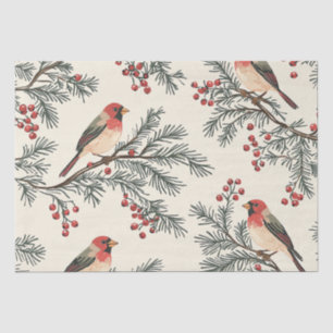 Rustic Bird and Poinsettia Christmas Pattern (16) Tissue Paper