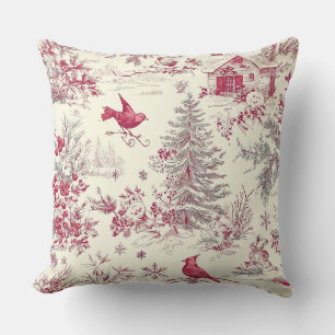 Rustic Bird and Poinsettia Christmas Pattern (17) Cushion