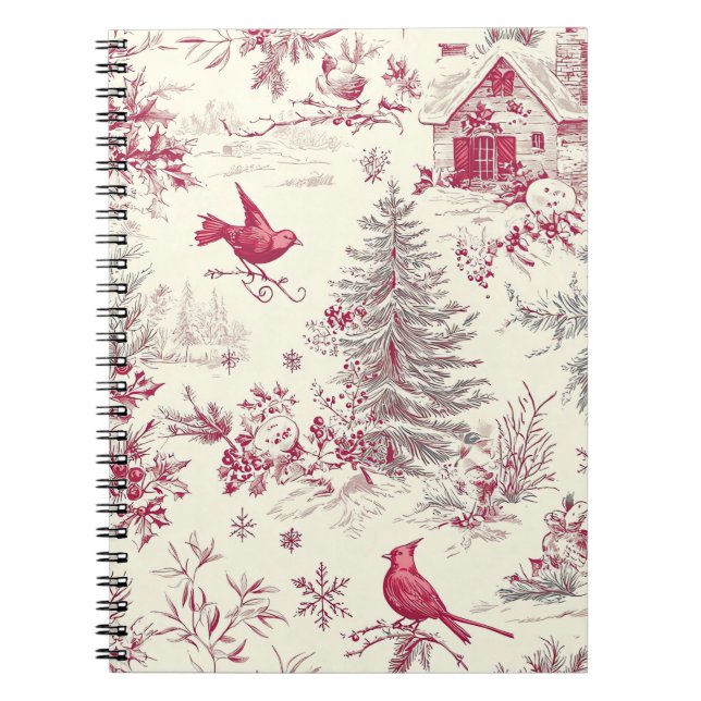 Rustic Bird and Poinsettia Christmas Pattern (17) Notebook (Front)