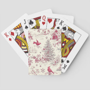 Rustic Bird and Poinsettia Christmas Pattern (17) Playing Cards
