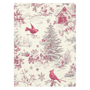 Rustic Bird and Poinsettia Christmas Pattern (17) Tablecloth