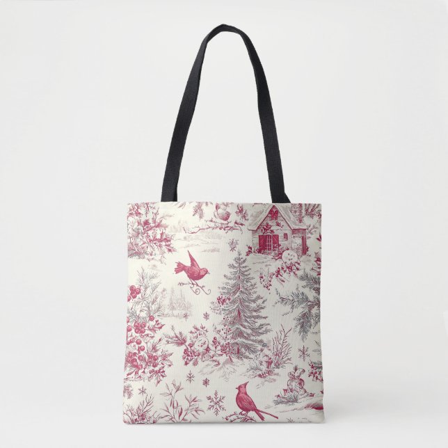 Rustic Bird and Poinsettia Christmas Pattern (17) Tote Bag (Front)
