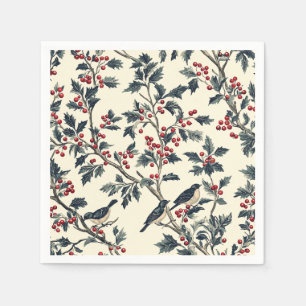 Rustic Bird and Poinsettia Christmas Pattern (18) Napkin