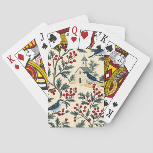 Rustic Bird and Poinsettia Christmas Pattern (19) Playing Cards