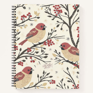 Rustic Bird and Poinsettia Christmas Pattern (1) Notebook