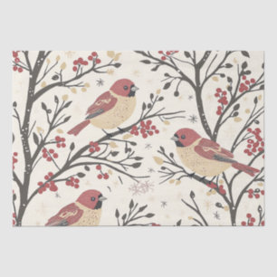 Rustic Bird and Poinsettia Christmas Pattern (1) Tissue Paper