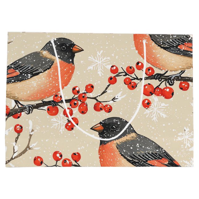 Rustic Bird and Poinsettia Christmas Pattern (20) Large Gift Bag (Back)