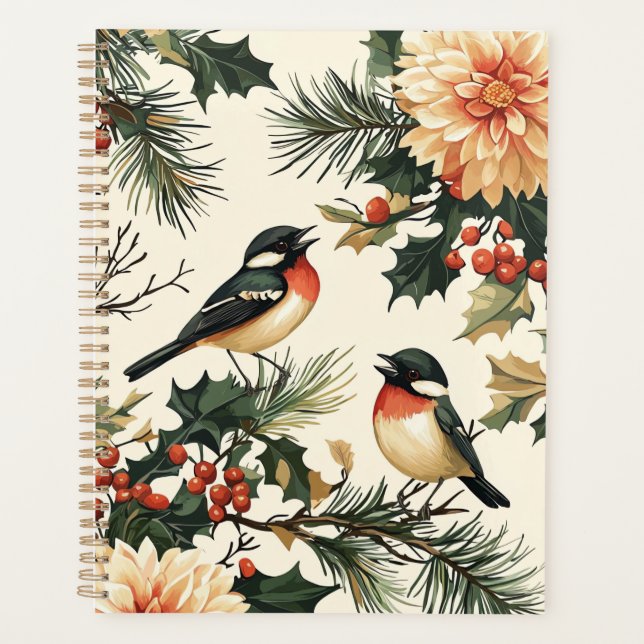 Rustic Bird and Poinsettia Christmas Pattern (21) Planner (Front)