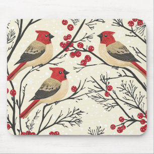 Rustic Bird and Poinsettia Christmas Pattern (3) Mouse Pad