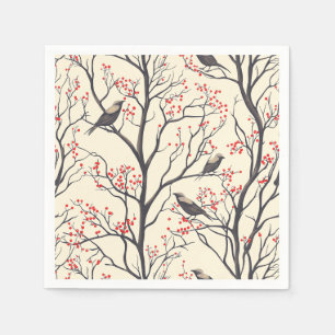 Rustic Bird and Poinsettia Christmas Pattern (4) Napkin