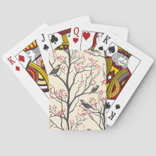 Rustic Bird and Poinsettia Christmas Pattern (4) Playing Cards