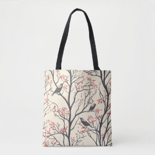 Rustic Bird and Poinsettia Christmas Pattern (4) Tote Bag