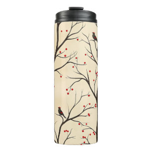 Rustic Bird and Poinsettia Christmas Pattern (5) Thermal Tumbler