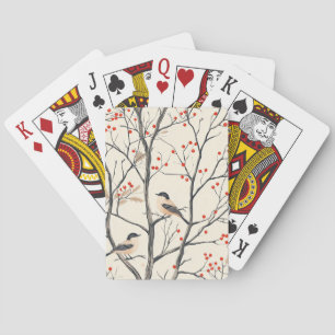 Rustic Bird and Poinsettia Christmas Pattern (6) Playing Cards