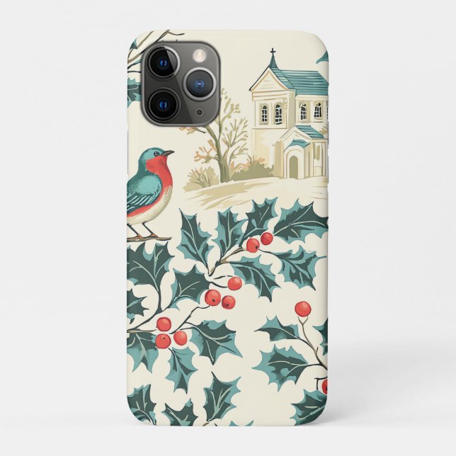 Rustic Bird and Poinsettia Christmas Pattern (7) Case-Mate iPhone Case (Back)