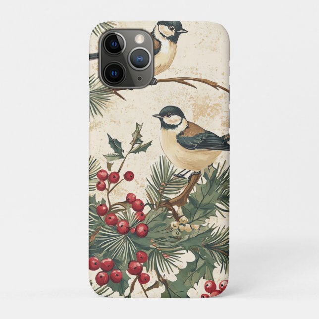 Rustic Bird and Poinsettia Christmas Pattern (8) Case-Mate iPhone Case (Back)