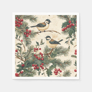 Rustic Bird and Poinsettia Christmas Pattern (8) Napkin
