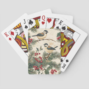 Rustic Bird and Poinsettia Christmas Pattern (8) Playing Cards