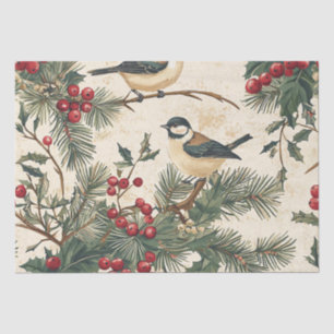 Rustic Bird and Poinsettia Christmas Pattern (8) Tissue Paper