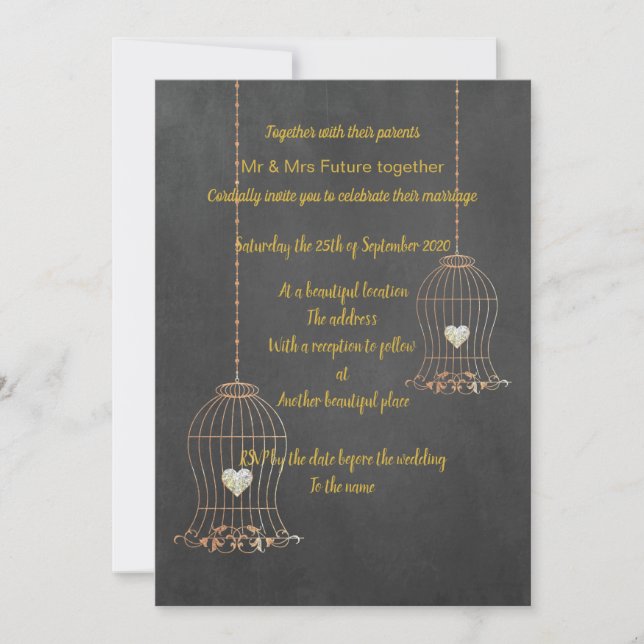 RUSTIC BIRDCAGE CHALKBOARD WEDDING CUSTOM INVITATION (Front)